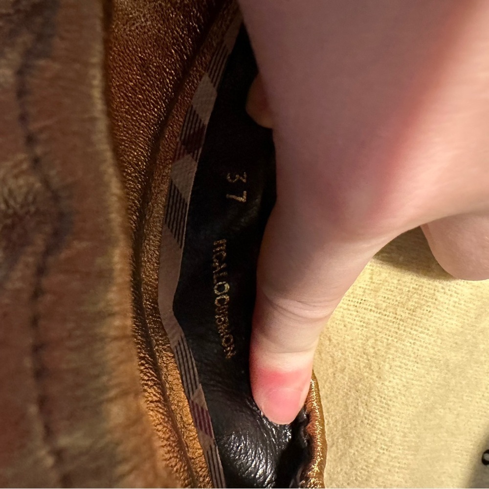 Burberry Haymarket Aston Ballerina Leather Flats 37 Gold - Picture 3 of 3
